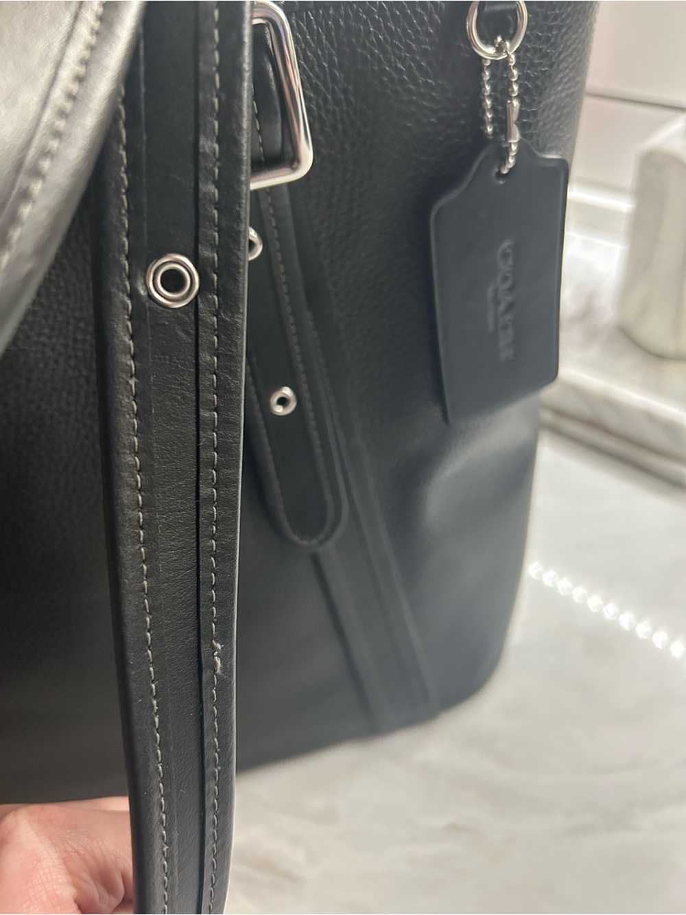 Coach Black Pebbled Leather Double-Handle Tote - Picture 8 of 11